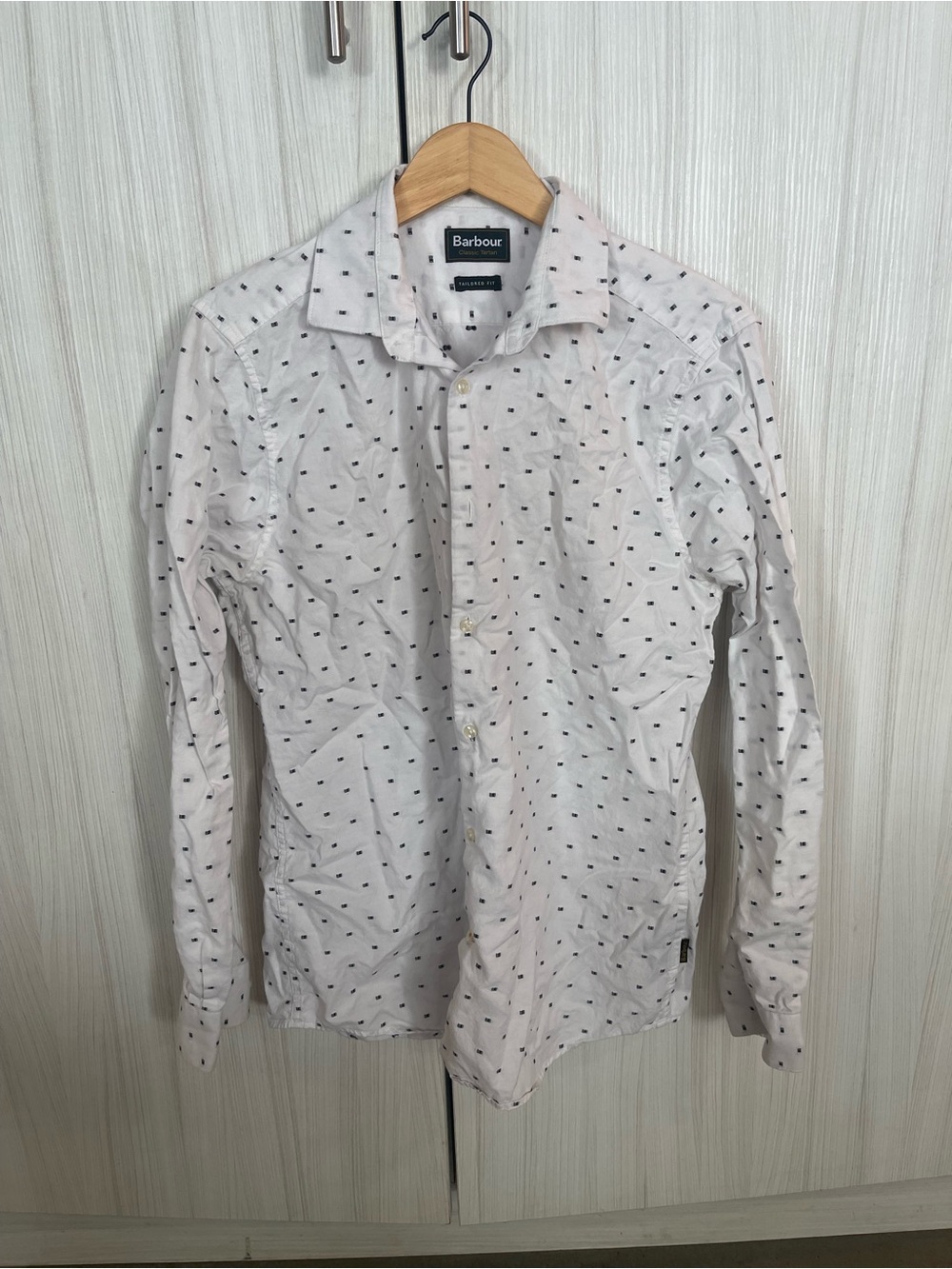 Barbour White Long-Sleeve Button-Down with Black Micro Print